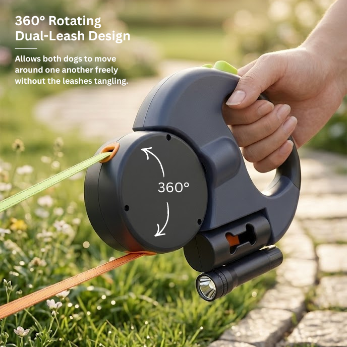 Retractable Anti-Tangle Dual Dog Leash